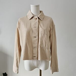 Topshop S crop corduroy jacket cream button up collared 100% cotton
